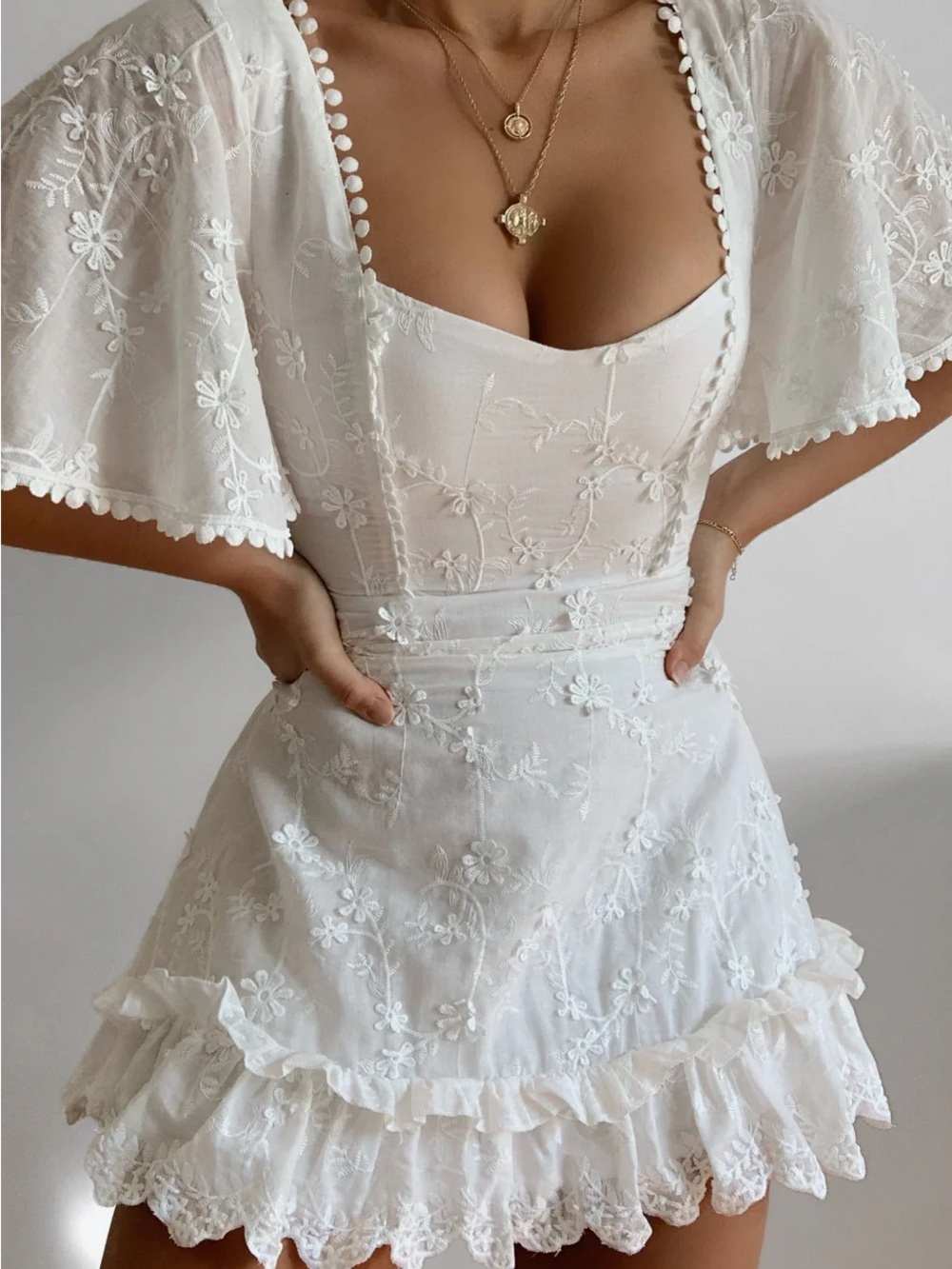 Showpo White Floral Embroidered Dress